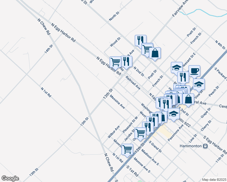 map of restaurants, bars, coffee shops, grocery stores, and more near 200 13th Street in Hammonton