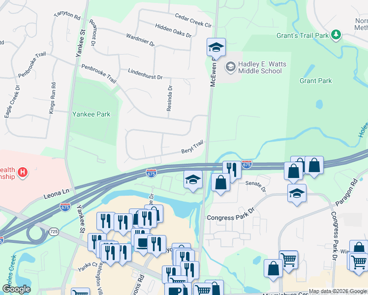 map of restaurants, bars, coffee shops, grocery stores, and more near 1029 Beryl Trail in Montgomery County