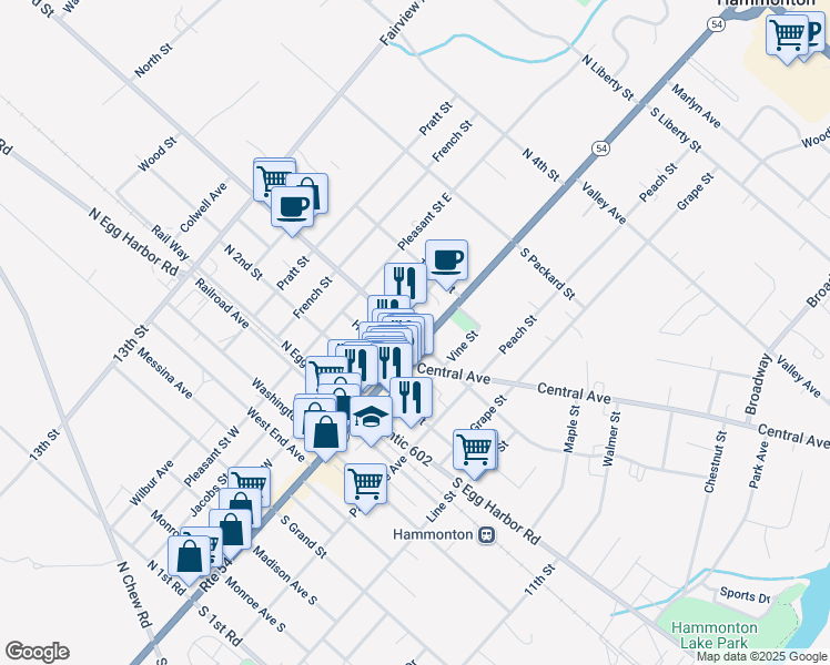 map of restaurants, bars, coffee shops, grocery stores, and more near 301 Bellevue Avenue in Hammonton