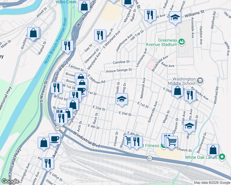map of restaurants, bars, coffee shops, grocery stores, and more near 41 South Street in Cumberland