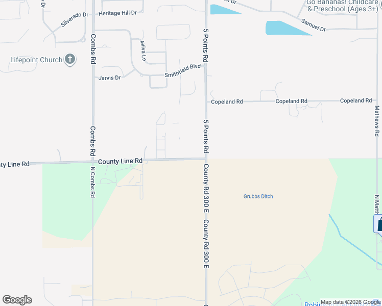 map of restaurants, bars, coffee shops, grocery stores, and more near 6994 East County Line Road in Indianapolis