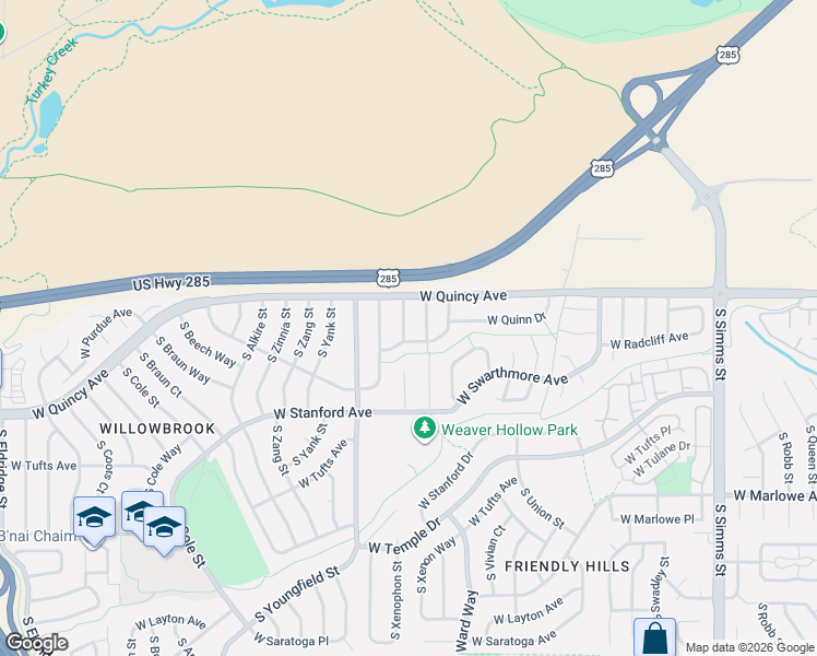 map of restaurants, bars, coffee shops, grocery stores, and more near 4364 South Xenon Court in Morrison