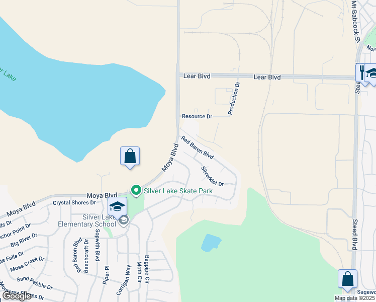 map of restaurants, bars, coffee shops, grocery stores, and more near 8945 Silverkist Drive in Reno