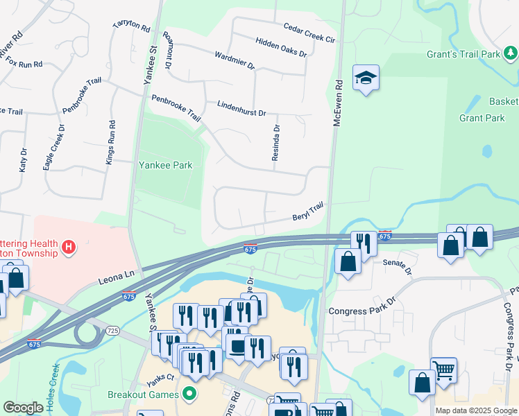 map of restaurants, bars, coffee shops, grocery stores, and more near 7323 Onyx Way in Montgomery County