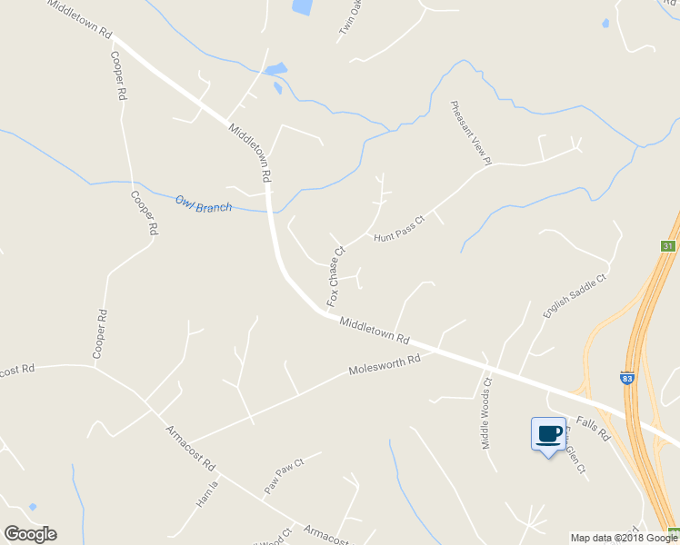 map of restaurants, bars, coffee shops, grocery stores, and more near 18815 Fox Chase Court in Parkton