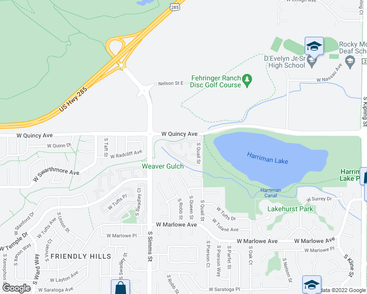 map of restaurants, bars, coffee shops, grocery stores, and more near 11377 West Radcliffe Drive in Littleton