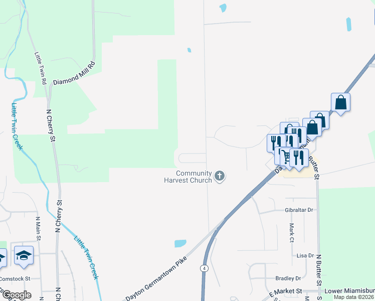 map of restaurants, bars, coffee shops, grocery stores, and more near 1248 Redbud Circle in Germantown