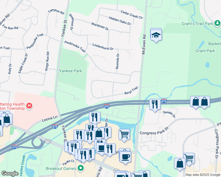 map of restaurants, bars, coffee shops, grocery stores, and more near 7319 Onyx Way in Montgomery County