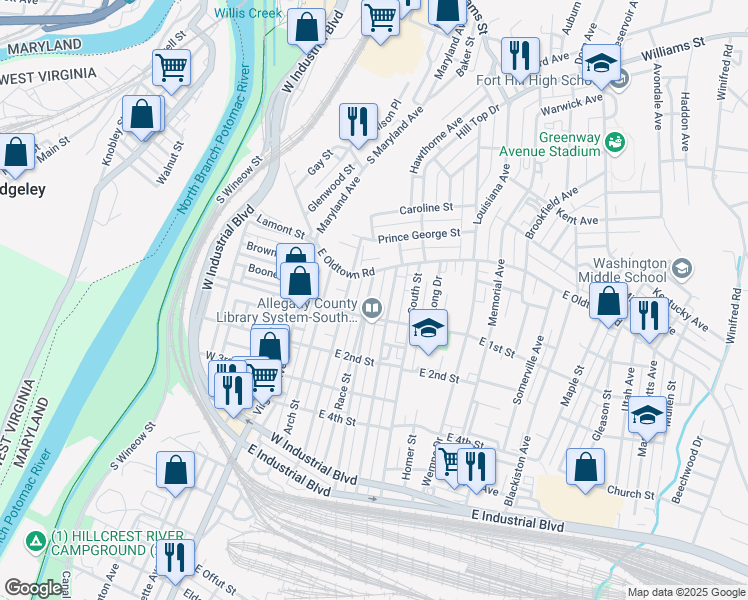 map of restaurants, bars, coffee shops, grocery stores, and more near 28 Race Street in Cumberland