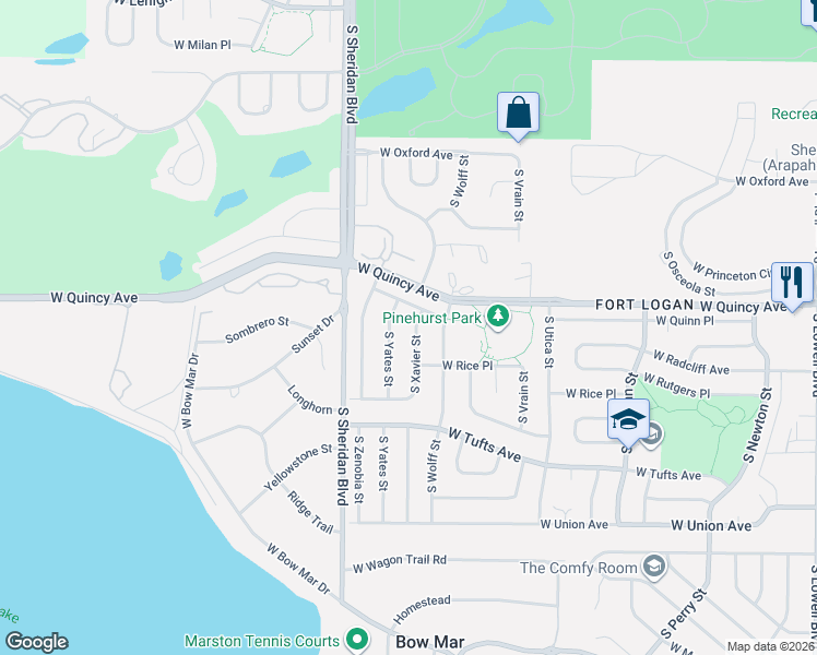 map of restaurants, bars, coffee shops, grocery stores, and more near 4429 South Xavier Street in Denver
