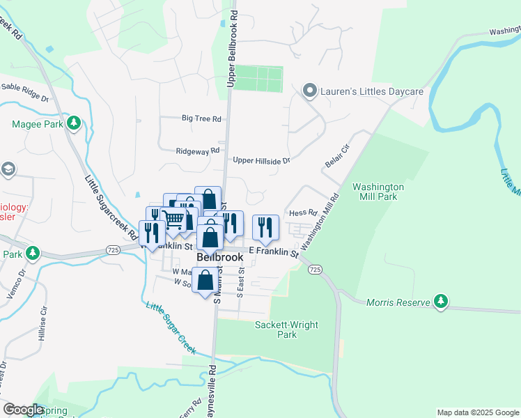 map of restaurants, bars, coffee shops, grocery stores, and more near 41 North East Street in Bellbrook