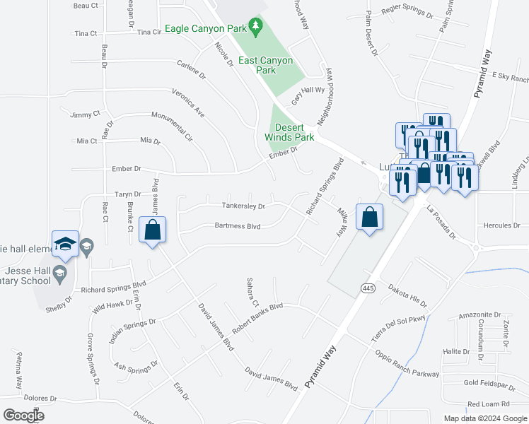 map of restaurants, bars, coffee shops, grocery stores, and more near 210 Tankersley Drive in Sparks