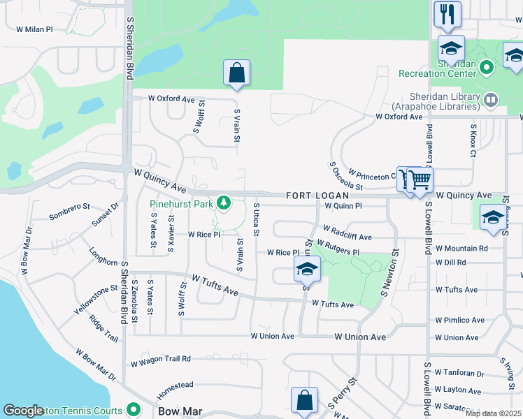 map of restaurants, bars, coffee shops, grocery stores, and more near 4360 South Utica Street in Denver