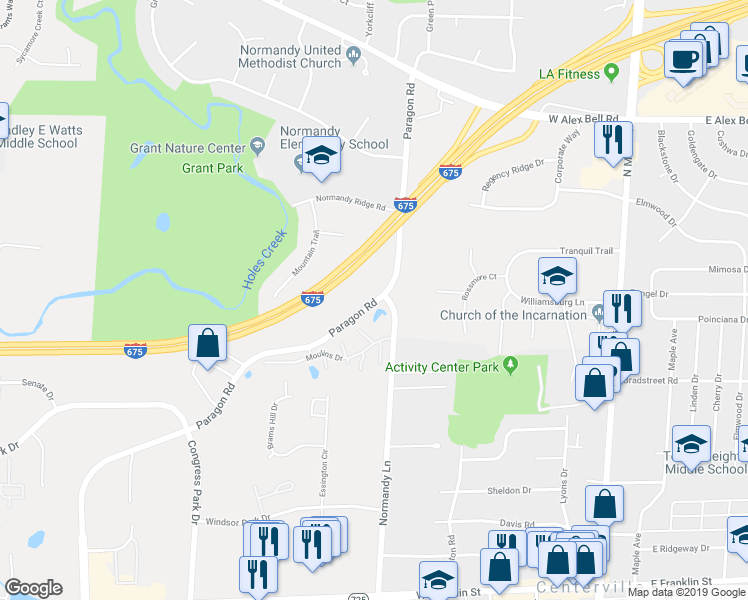 map of restaurants, bars, coffee shops, grocery stores, and more near 7199 Paragon Road in Montgomery County