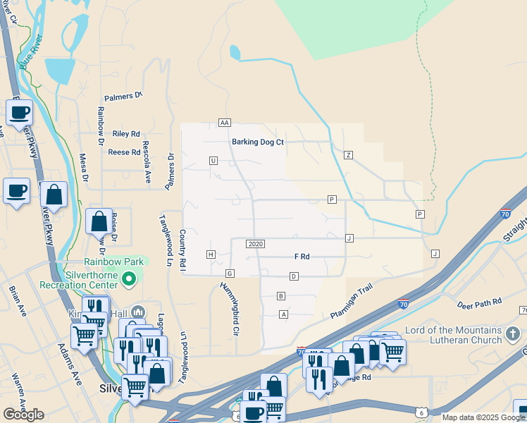 map of restaurants, bars, coffee shops, grocery stores, and more near 23 L Road in Silverthorne