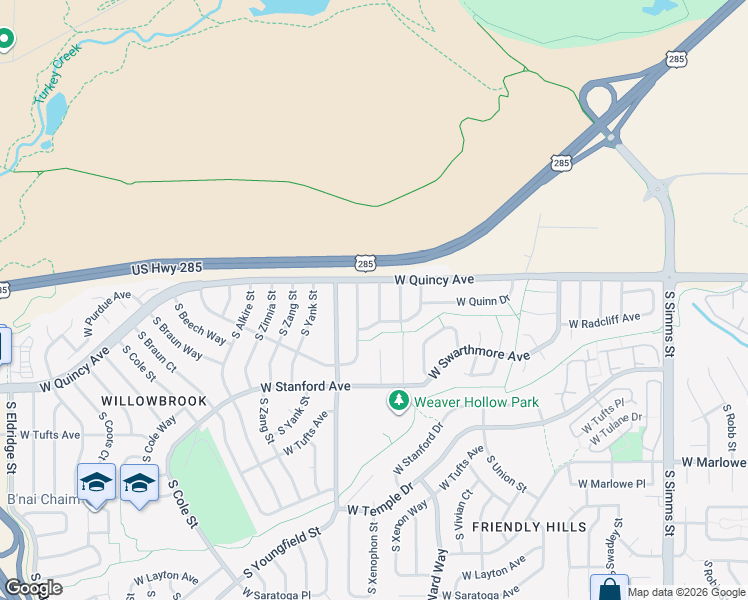 map of restaurants, bars, coffee shops, grocery stores, and more near 4325 South Xenon Court in Morrison