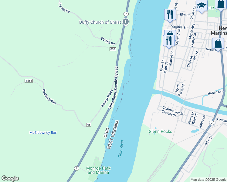 map of restaurants, bars, coffee shops, grocery stores, and more near 38152-38262 Ohio River Scenic Byway in Sardis