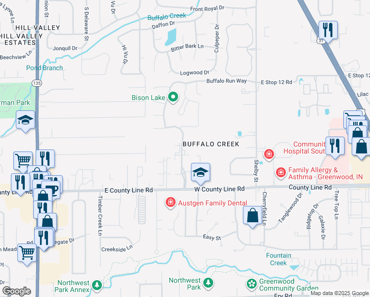map of restaurants, bars, coffee shops, grocery stores, and more near 709 Bison Run Way in Indianapolis