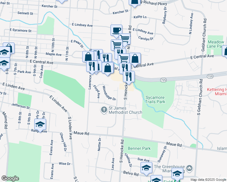 map of restaurants, bars, coffee shops, grocery stores, and more near 213 Marwood Court in Miamisburg