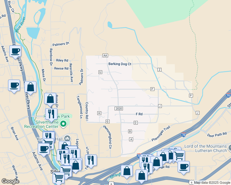map of restaurants, bars, coffee shops, grocery stores, and more near 23 L Road in Silverthorne