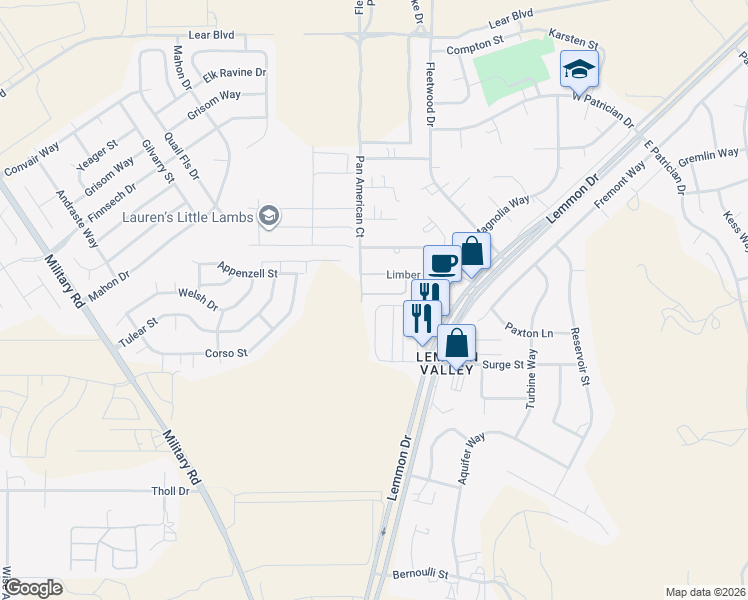 map of restaurants, bars, coffee shops, grocery stores, and more near 145 West Surge Street in Reno