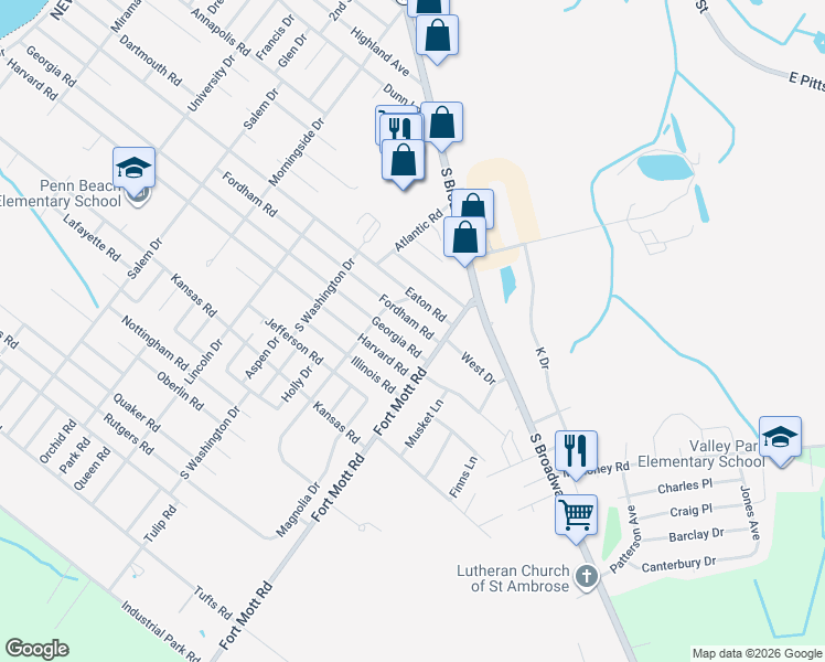 map of restaurants, bars, coffee shops, grocery stores, and more near 1 Georgia Road in Pennsville
