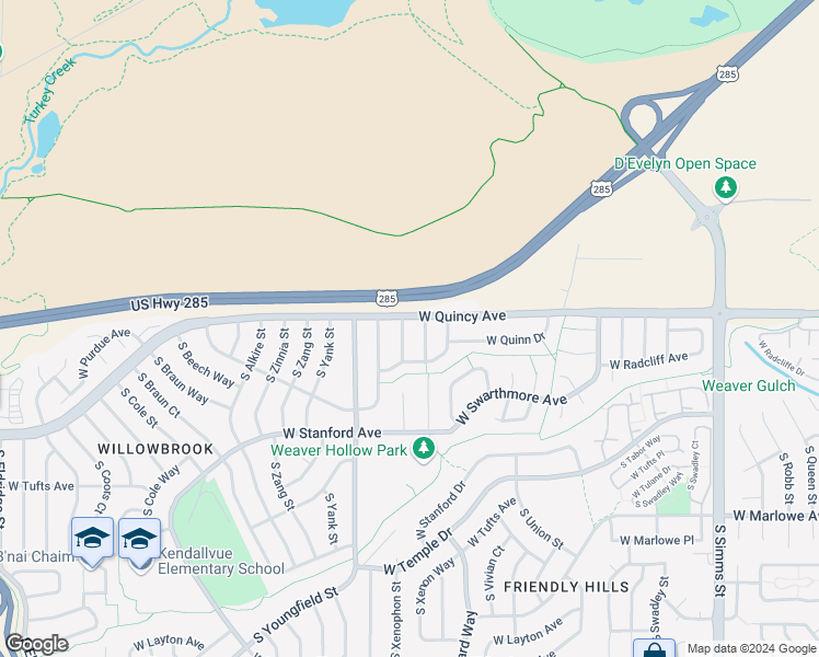 map of restaurants, bars, coffee shops, grocery stores, and more near 4364 South Xenon Court in Morrison