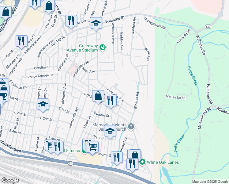 map of restaurants, bars, coffee shops, grocery stores, and more near 1100 Michigan Avenue in Cumberland