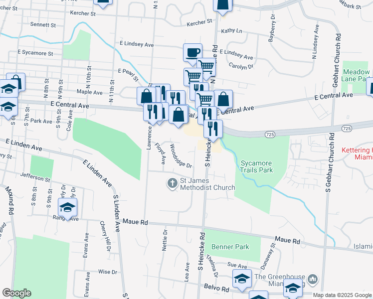 map of restaurants, bars, coffee shops, grocery stores, and more near 211 Marwood Court in Miamisburg