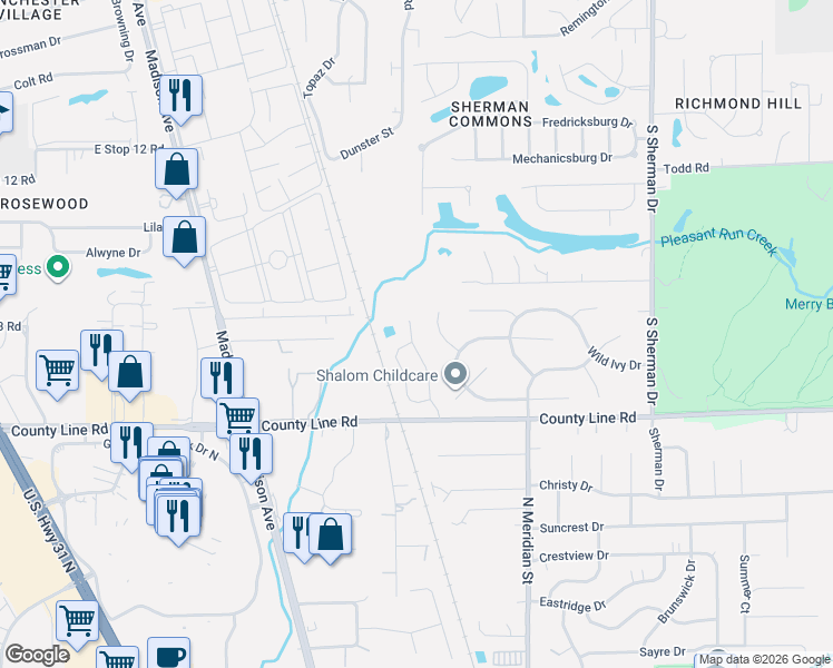 map of restaurants, bars, coffee shops, grocery stores, and more near 8773 Summer Walk Drive East in Indianapolis