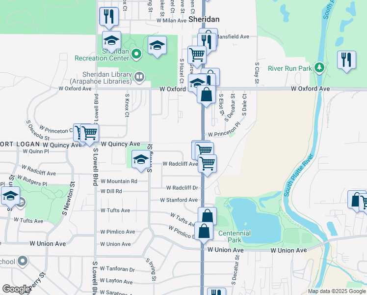 map of restaurants, bars, coffee shops, grocery stores, and more near 3139 West Farmdale Road in Englewood