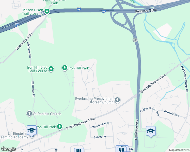 map of restaurants, bars, coffee shops, grocery stores, and more near 53 Lynam Lookout Drive in Newark