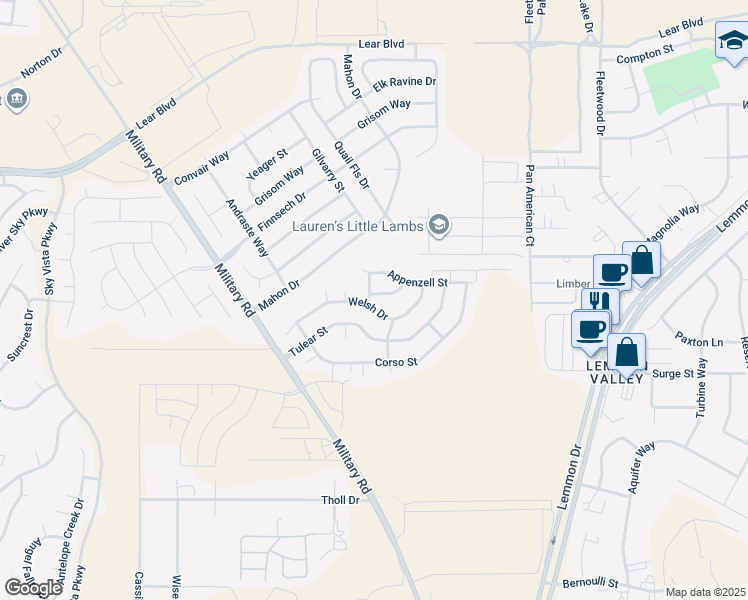 map of restaurants, bars, coffee shops, grocery stores, and more near 7773 Welsh Drive in Reno