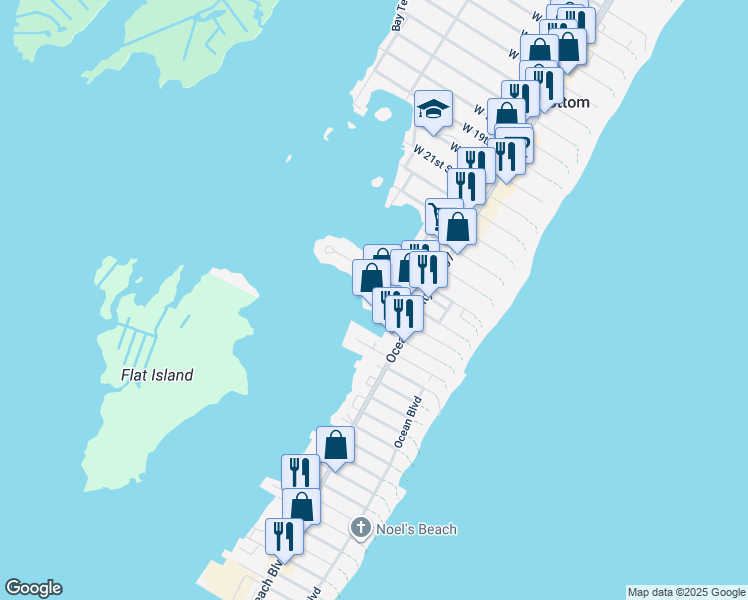 map of restaurants, bars, coffee shops, grocery stores, and more near 209 West 28th Street in Ship Bottom