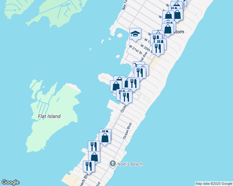 map of restaurants, bars, coffee shops, grocery stores, and more near 209 West 28th Street in Ship Bottom