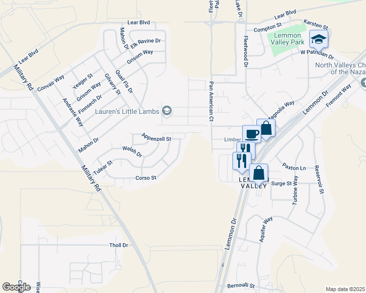 map of restaurants, bars, coffee shops, grocery stores, and more near 7614 Corso Street in Reno