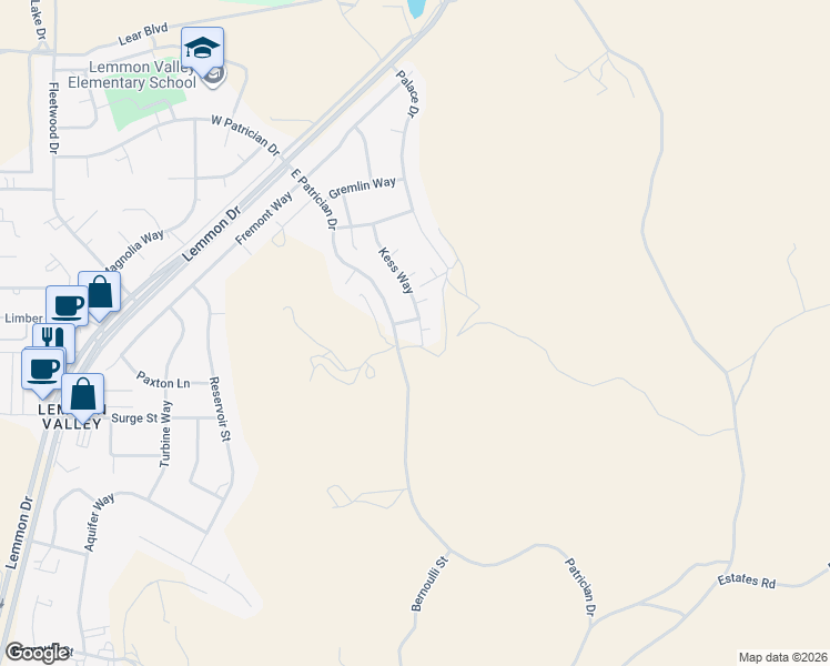 map of restaurants, bars, coffee shops, grocery stores, and more near 525 East Patrician Drive in Reno