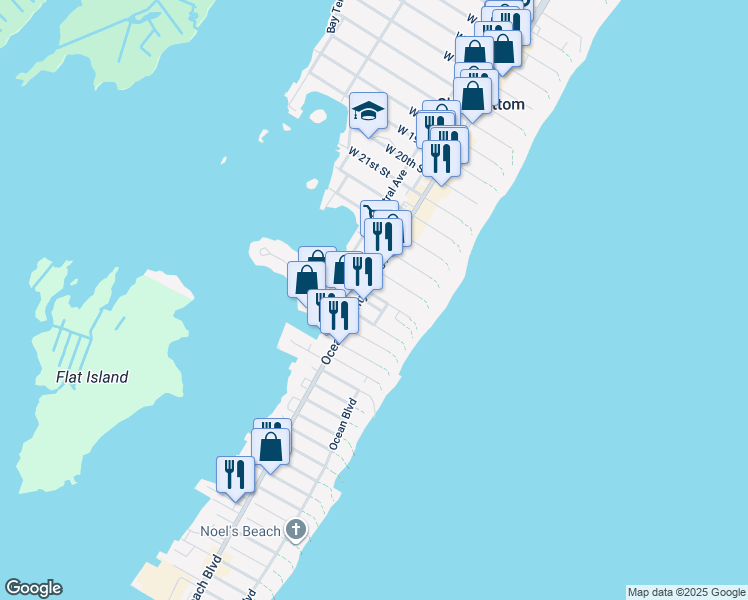 map of restaurants, bars, coffee shops, grocery stores, and more near 104 East 26th Street in Ship Bottom