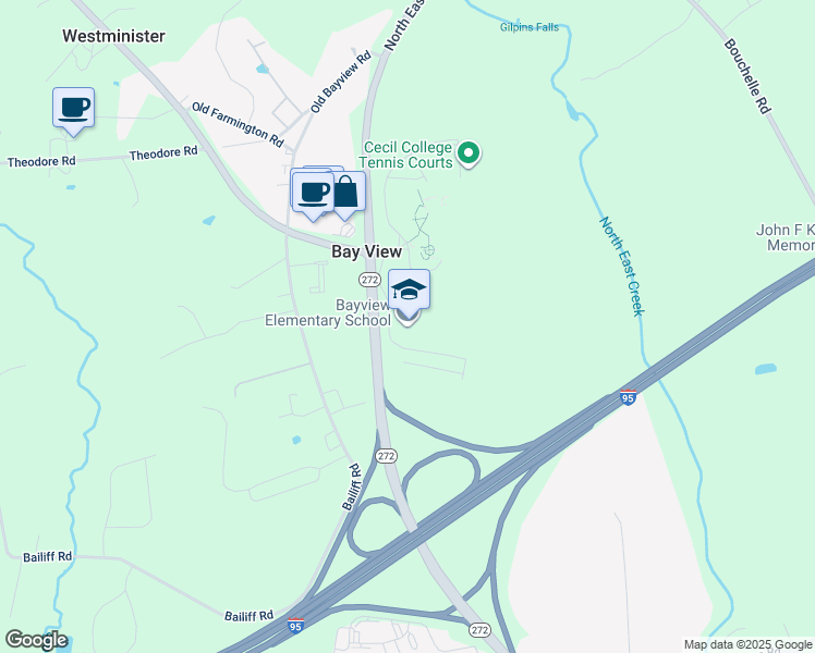 map of restaurants, bars, coffee shops, grocery stores, and more near 910 North East Road in North East