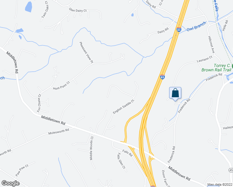 map of restaurants, bars, coffee shops, grocery stores, and more near 18 English Saddle Court in Parkton