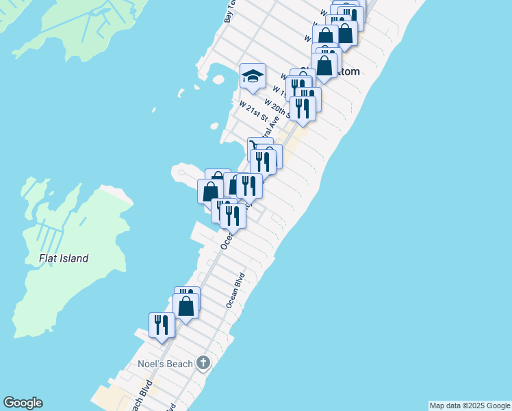 map of restaurants, bars, coffee shops, grocery stores, and more near 104 East 26th Street in Ship Bottom