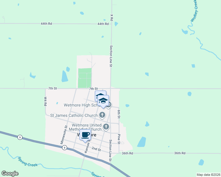 map of restaurants, bars, coffee shops, grocery stores, and more near Section Line Road in Wetmore