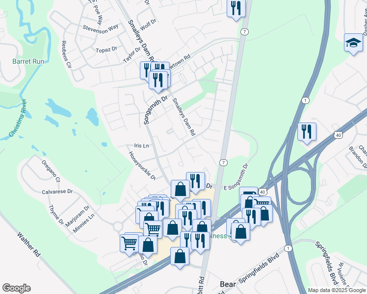 map of restaurants, bars, coffee shops, grocery stores, and more near 2004 Cervantes Court in Newark