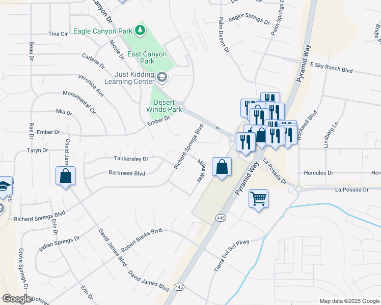 map of restaurants, bars, coffee shops, grocery stores, and more near 168 Bartmess Court in Sparks