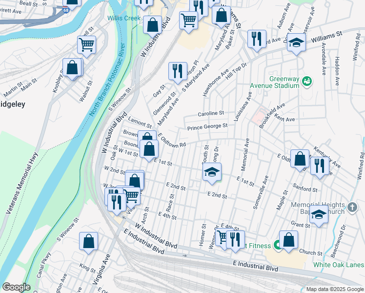 map of restaurants, bars, coffee shops, grocery stores, and more near in Cumberland