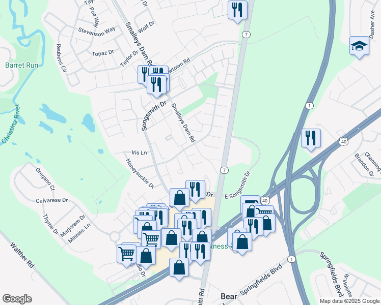 map of restaurants, bars, coffee shops, grocery stores, and more near 2004 Cervantes Ct in Newark