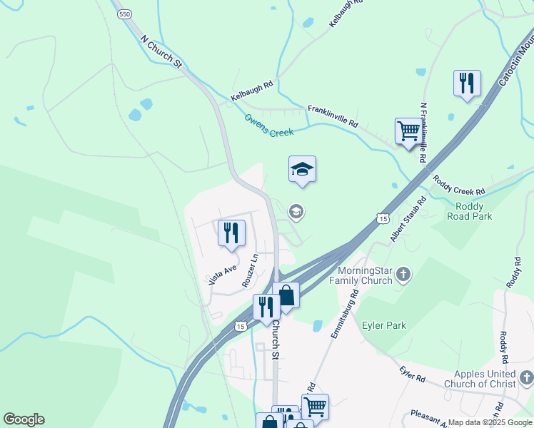 map of restaurants, bars, coffee shops, grocery stores, and more near 14760 North Church Street in Thurmont