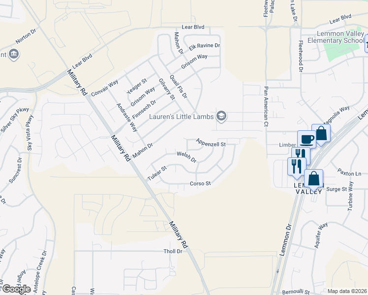 map of restaurants, bars, coffee shops, grocery stores, and more near 8940 Griffon Court in Reno