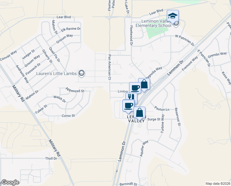 map of restaurants, bars, coffee shops, grocery stores, and more near 265 Limber Pine Drive in Reno