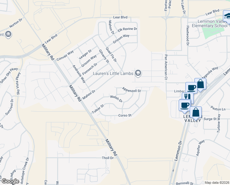 map of restaurants, bars, coffee shops, grocery stores, and more near 8940 Griffon Court in Reno